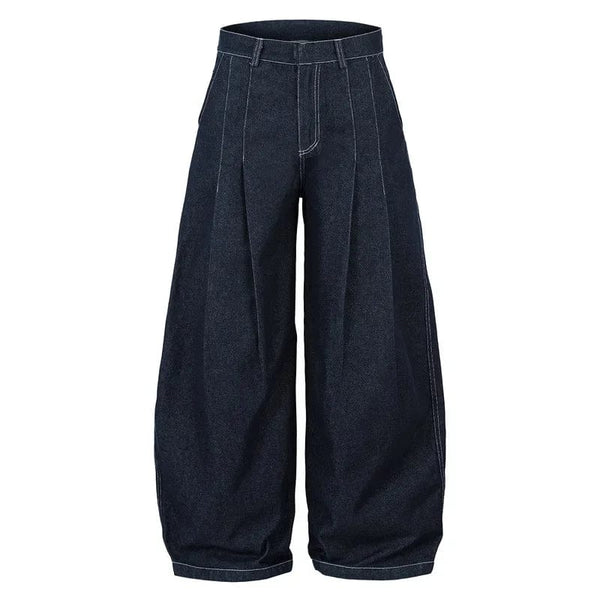 High Waist Pleated Blue Jeans—1007