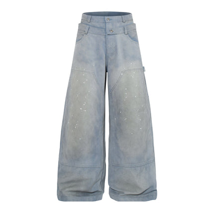 TALKLESSFASHION M / blue Jiaqlo 2026 new wasteland style American retro stained washed wide-leg jeans straight ink splashed logging pants