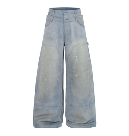 THETLSTUDIO M / blue Jiaqlo 2026 new wasteland style American retro stained washed wide-leg jeans straight ink splashed logging pants
