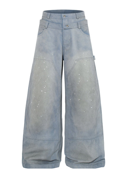 THETLSTUDIO M / blue Jiaqlo 2026 new wasteland style American retro stained washed wide-leg jeans straight ink splashed logging pants