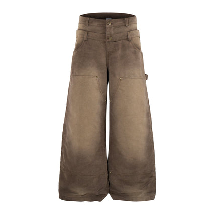 TALKLESSFASHION M / brown Jiayiku 2026 new wasteland style American high street dirty dye washed rivet jeans wide-leg cargo logging pants