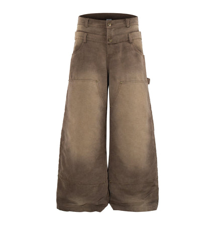 THETLSTUDIO M / brown Jiayiku 2026 new wasteland style American high street dirty dye washed rivet jeans wide-leg cargo logging pants