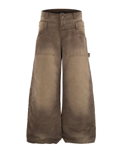 TALKLESSFASHION M / brown Jiayiku 2026 new wasteland style American high street dirty dye washed rivet jeans wide-leg cargo logging pants