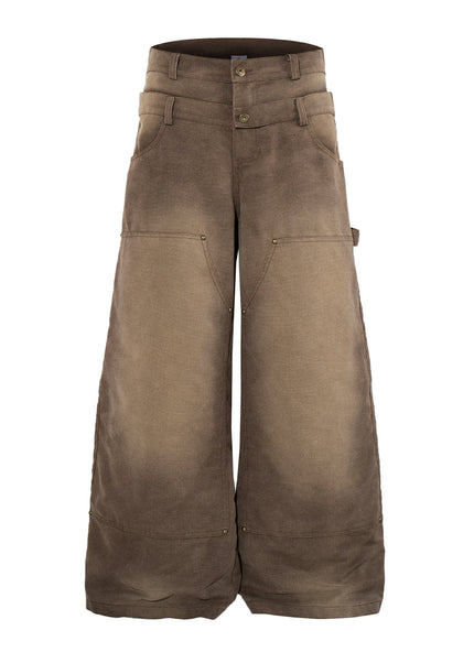 THETLSTUDIO M / brown Jiayiku 2026 new wasteland style American high street dirty dye washed rivet jeans wide-leg cargo logging pants