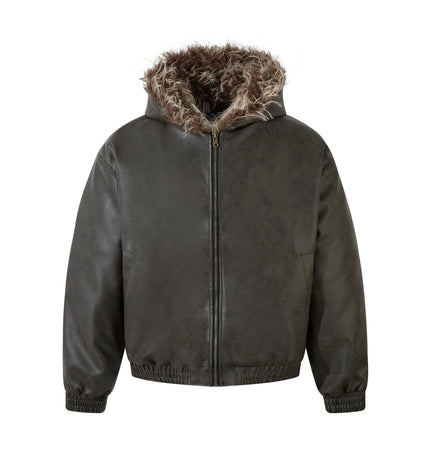 THETLSTUDIO M / brown Jiayiku trendy brand 2025 new American mountain carved fur collar cotton jacket pilot leather jacket locomotive ruffian handsome cotton coat