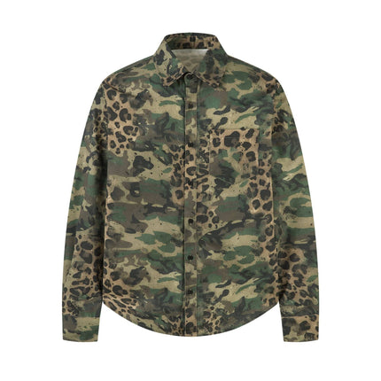 TALKLESSFASHION M / Camouflage green Jiayiku's 2026 new American street trendy brand leopard print camouflage shirt long-sleeved ins trendy street ruffian shirt