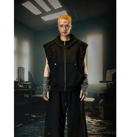 TALKLESSFASHION M / coat Wasteland Cropped Hooded Vest & Slacks Set