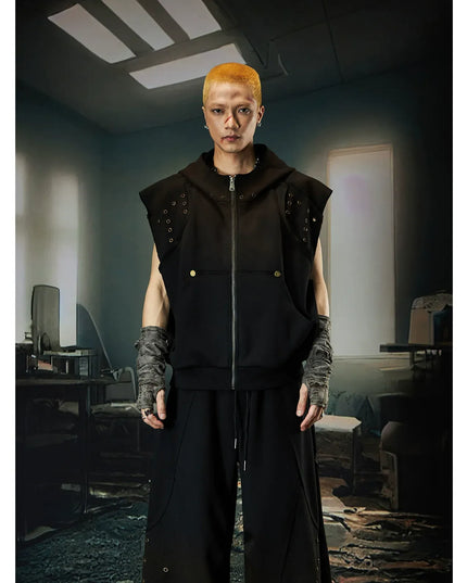 TALKLESSFASHION M / coat Wasteland Cropped Hooded Vest & Slacks Set