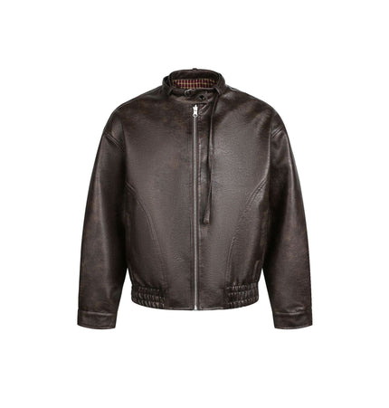 THETLSTUDIO M / Coffee color EON 26 Spring New in stock American vintage distressed stand-up collar loop leather jacket jacket
