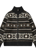 TALKLESSFASHION M / Coffee Fair Isle Executive Stand-Collar Shell