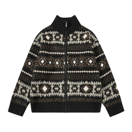 TALKLESSFASHION M / Coffee Fair Isle Executive Stand-Collar Shell
