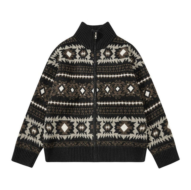 TALKLESSFASHION M / Coffee Fair Isle Executive Stand-Collar Shell