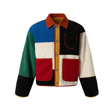TALKLESSFASHION M / Color matching Bauhaus Geometric Lambswool Jacket