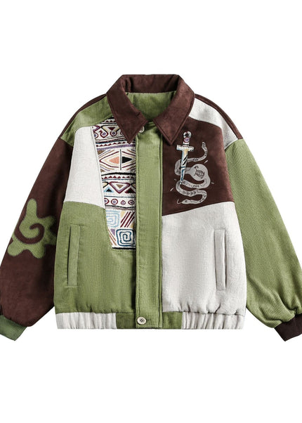 THETLSTUDIO M / Color matching Corduroy Ethnic Design Puffer
