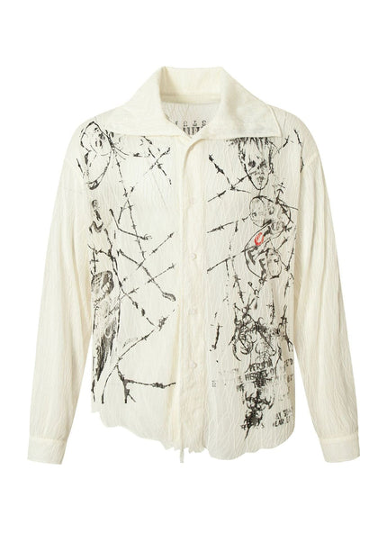 THETLSTUDIO M / Crack white Niche Deconstructed Pleated Graffiti Shirt
