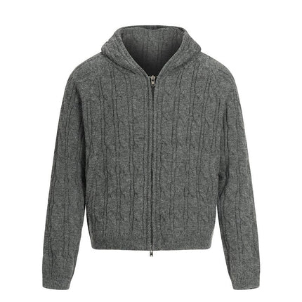 TALKLESSFASHION M / Dark grey MY020 GXFortune Vintage Lazy Wind Twist Hooded Knit Cardigan Men's and Women's Fall Winter Loose Casual Sweater Coat