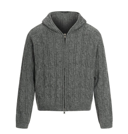 THETLSTUDIO M / Dark grey MY020 GXFortune Vintage Lazy Wind Twist Hooded Knit Cardigan Men's and Women's Fall Winter Loose Casual Sweater Coat