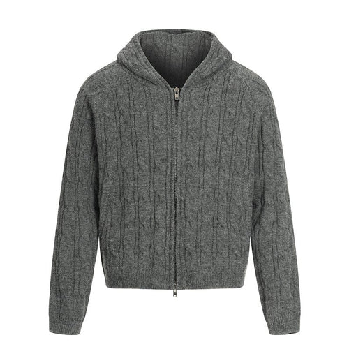 THETLSTUDIO M / Dark grey MY020 GXFortune Vintage Lazy Wind Twist Hooded Knit Cardigan Men's and Women's Fall Winter Loose Casual Sweater Coat