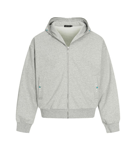 TALKLESSFASHION M / flecking gray 0267 American retro trend men's and women's turquoise design solid color men's zipper short and wide hooded sweatshirt