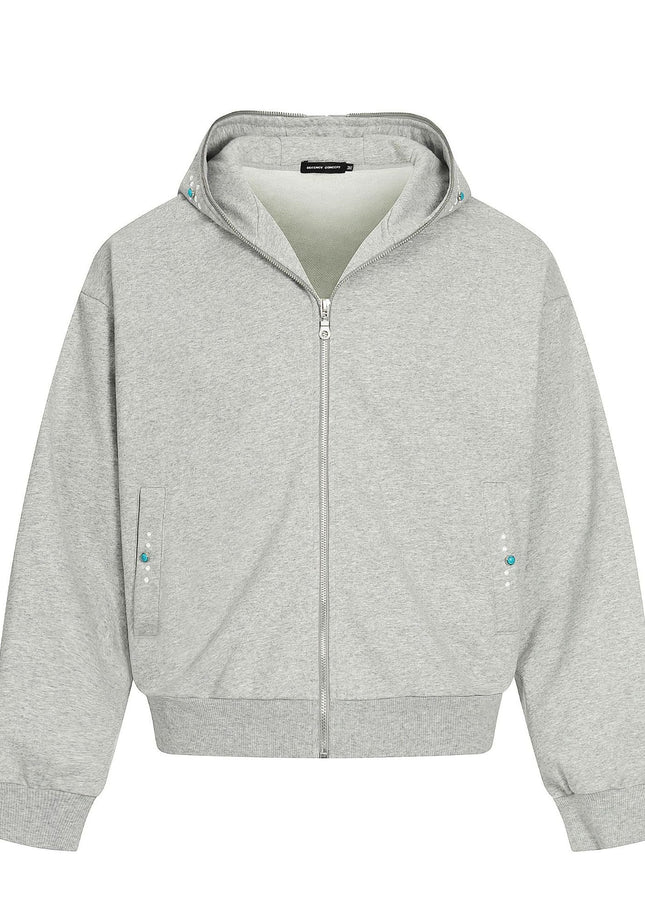 TALKLESSFASHION M / flecking gray 0267 American retro trend men's and women's turquoise design solid color men's zipper short and wide hooded sweatshirt