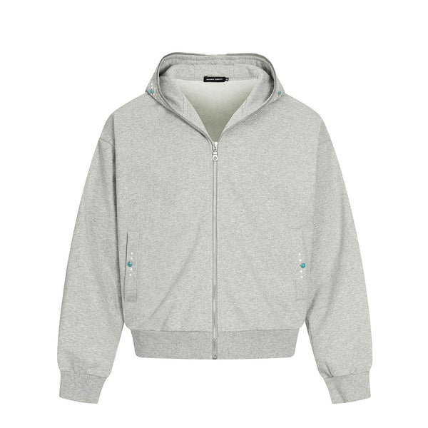 Turquoise Zipper Short Wide Hoodie