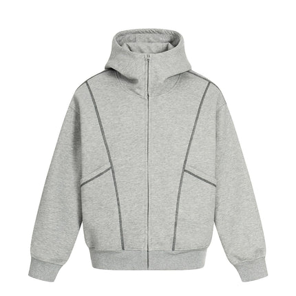 TALKLESSFASHION M / flecking gray 0269 American retro trend men's and women's jacket type topline deconstruction design men's loose hooded cardigan sweatshirt