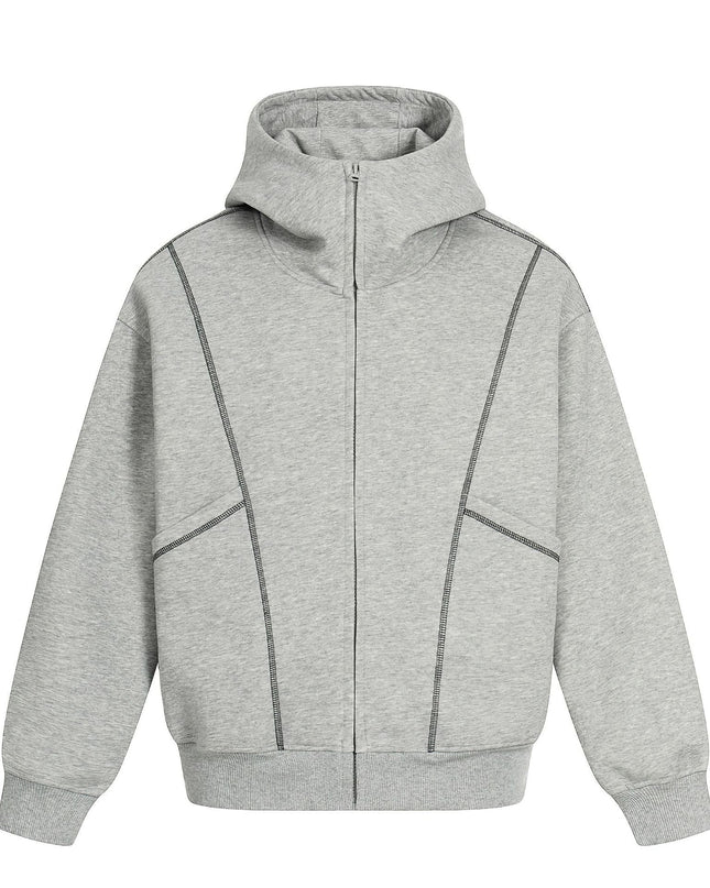 TALKLESSFASHION M / flecking gray 0269 American retro trend men's and women's jacket type topline deconstruction design men's loose hooded cardigan sweatshirt