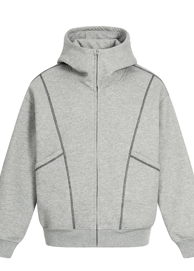 TALKLESSFASHION M / flecking gray 0269 American retro trend men's and women's jacket type topline deconstruction design men's loose hooded cardigan sweatshirt