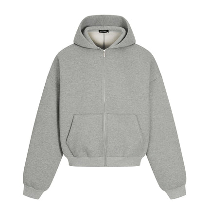 TALKLESSFASHION M / flecking gray 0276 American street trend neutral trend retro solid color simple design short and wide men's thickened hooded sweatshirt