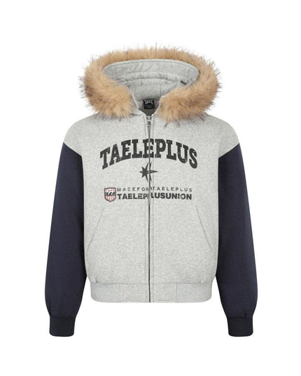 TALKLESSFASHION M / flecking gray Printed Fur Collar Knit Jacket