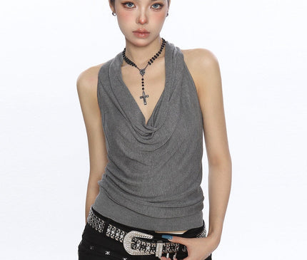 TALKLESSFASHION M / gray BIGGOLD high-end temperament swinging neck halterneck camisole women's summer pure desire wind slimming backless top ins