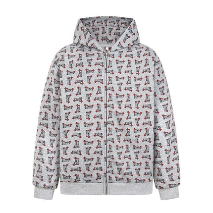 TALKLESSFASHION M / gray Digital print letter zip  hooded cardigan sweatshirt