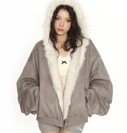 TALKLESSFASHION M / Gray double-sided wear Reversible Suede Faux Fur Jacket