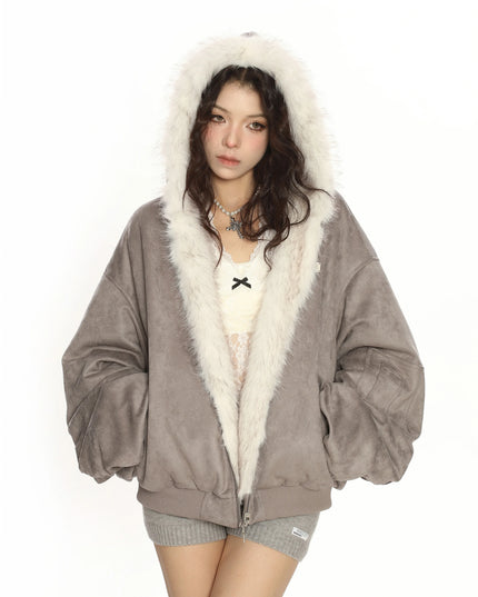 TALKLESSFASHION M / Gray double-sided wear Reversible Suede Faux Fur Jacket