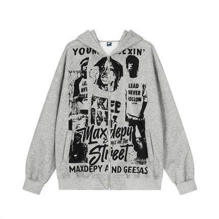 TALKLESSFASHION M / gray EON 26 spring new spot American street trendy high street individual pattern design hooded sweatshirt cardigan men