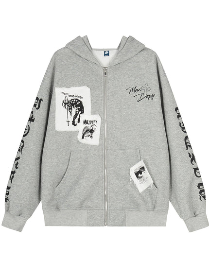 TALKLESSFASHION M / gray EON 26 spring new spot American street trendy high street individual pattern hooded sweatshirt jacket for men