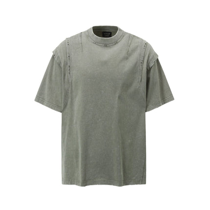 TALKLESSFASHION M / Gray-green Jiaqlo men's 2025 summer new American retro functional trend brand tee heavy wash short sleeve t-shirt men