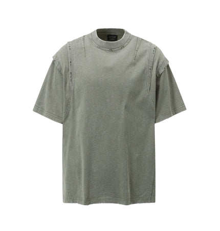 THETLSTUDIO M / Gray-green Jiaqlo men's 2025 summer new American retro functional trend brand tee heavy wash short sleeve t-shirt men