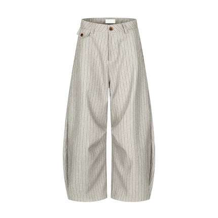 TALKLESSFASHION M / Gray high quality American retro casual versatile striped trousers for men and women, spring and autumn loose wide-leg scimitar pants, old money style high-end