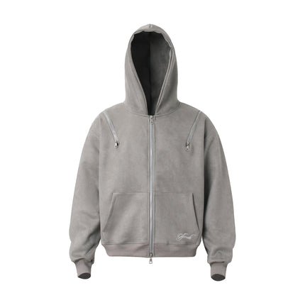 TALKLESSFASHION M / gray JW303 American Trend Suede Suede Vintage Structure Zipper Design Short and Wide Men's Hooded Cardigan Sweatshirt