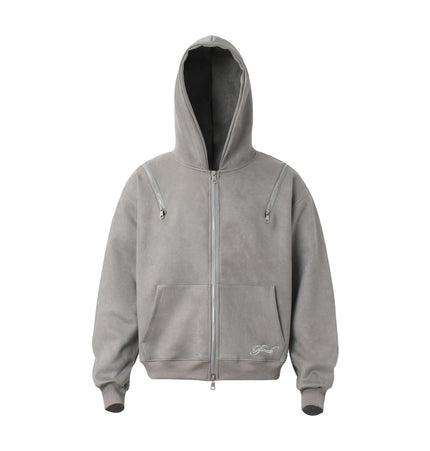 THETLSTUDIO M / gray JW303 American Trend Suede Suede Vintage Structure Zipper Design Short and Wide Men's Hooded Cardigan Sweatshirt