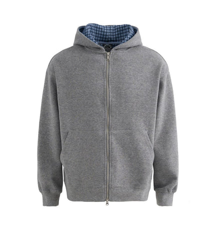 TALKLESSFASHION M / gray loose two-way zipper letter hooded sweatshirt