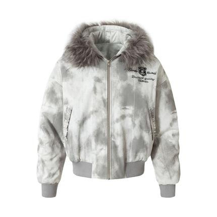TALKLESSFASHION M / gray Stained Aviator Fur Collar Bomber