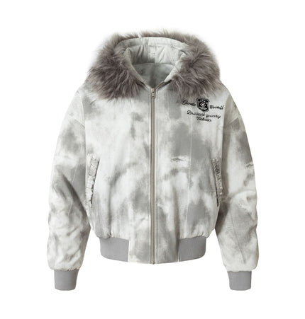 THETLSTUDIO M / gray Stained Aviator Fur Collar Bomber