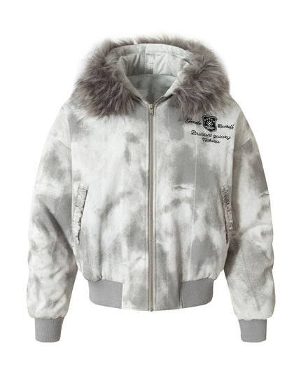 TALKLESSFASHION M / gray Stained Aviator Fur Collar Bomber