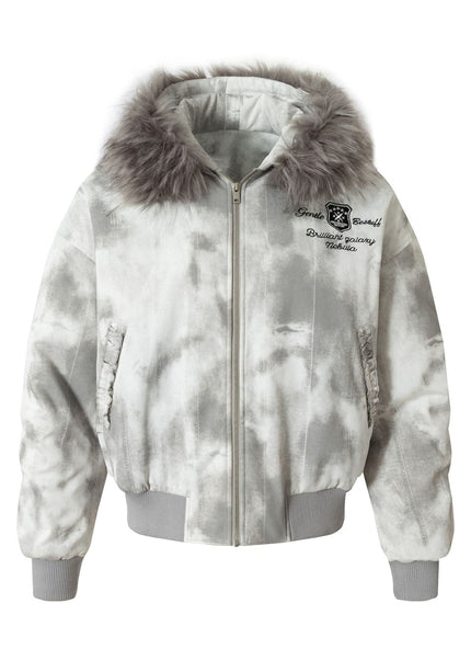 THETLSTUDIO M / gray Stained Aviator Fur Collar Bomber