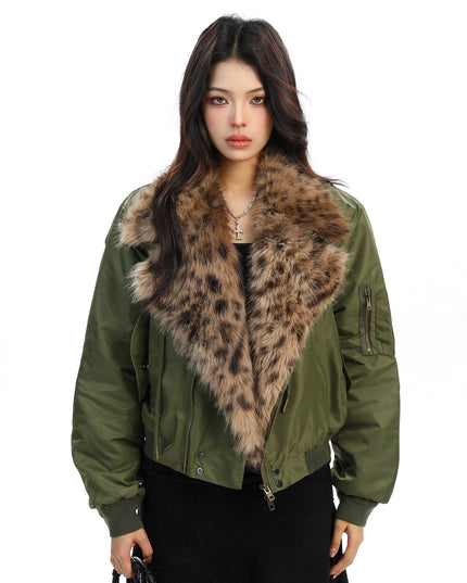 TALKLESSFASHION M / green Leopard-Collar Motor-Core Padded Jacket