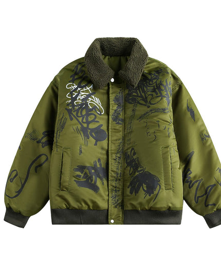 TALKLESSFASHION M / green Retro Graffiti Aviator Jacket