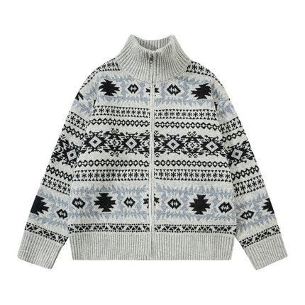 TALKLESSFASHION M / Grey Fair Isle Executive Stand-Collar Shell