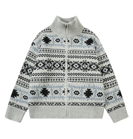 THETLSTUDIO M / Grey Fair Isle Executive Stand-Collar Shell